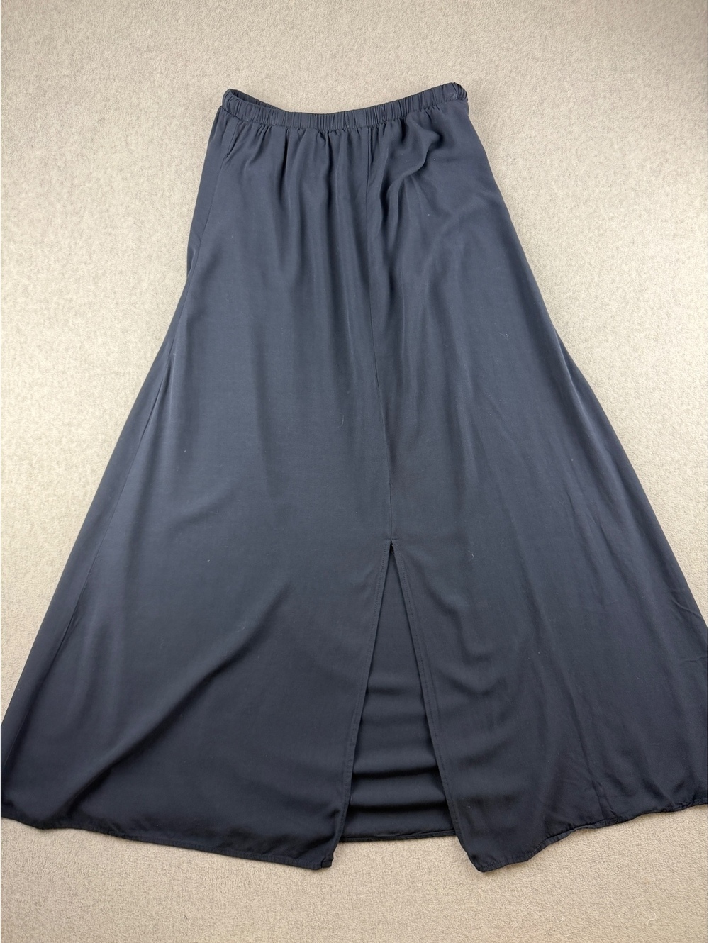 Splendid Collection navyViscose Maxi Skirt M Elastic Waist Front Slit Boho